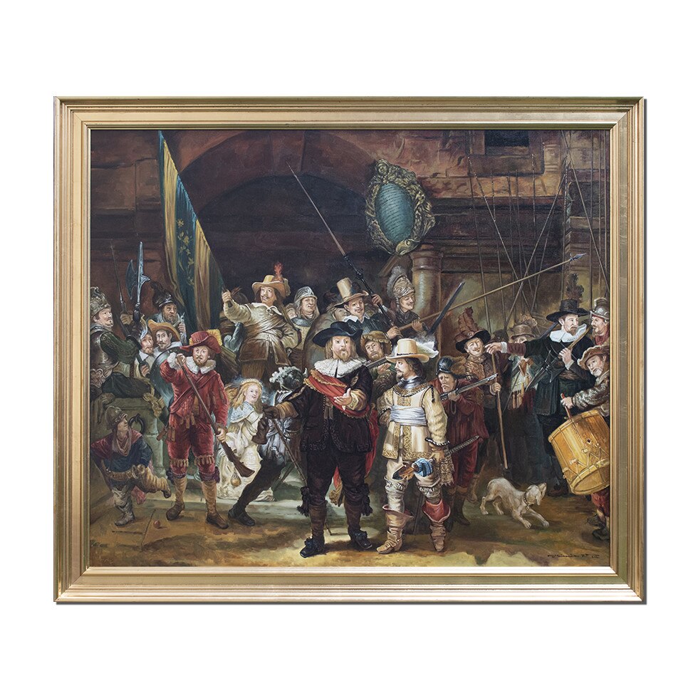 Tablou pictat manual - Rondul de noapte - 133x113cm pictura inramata, ulei pe panza reproducere Rembrandt van Rijn