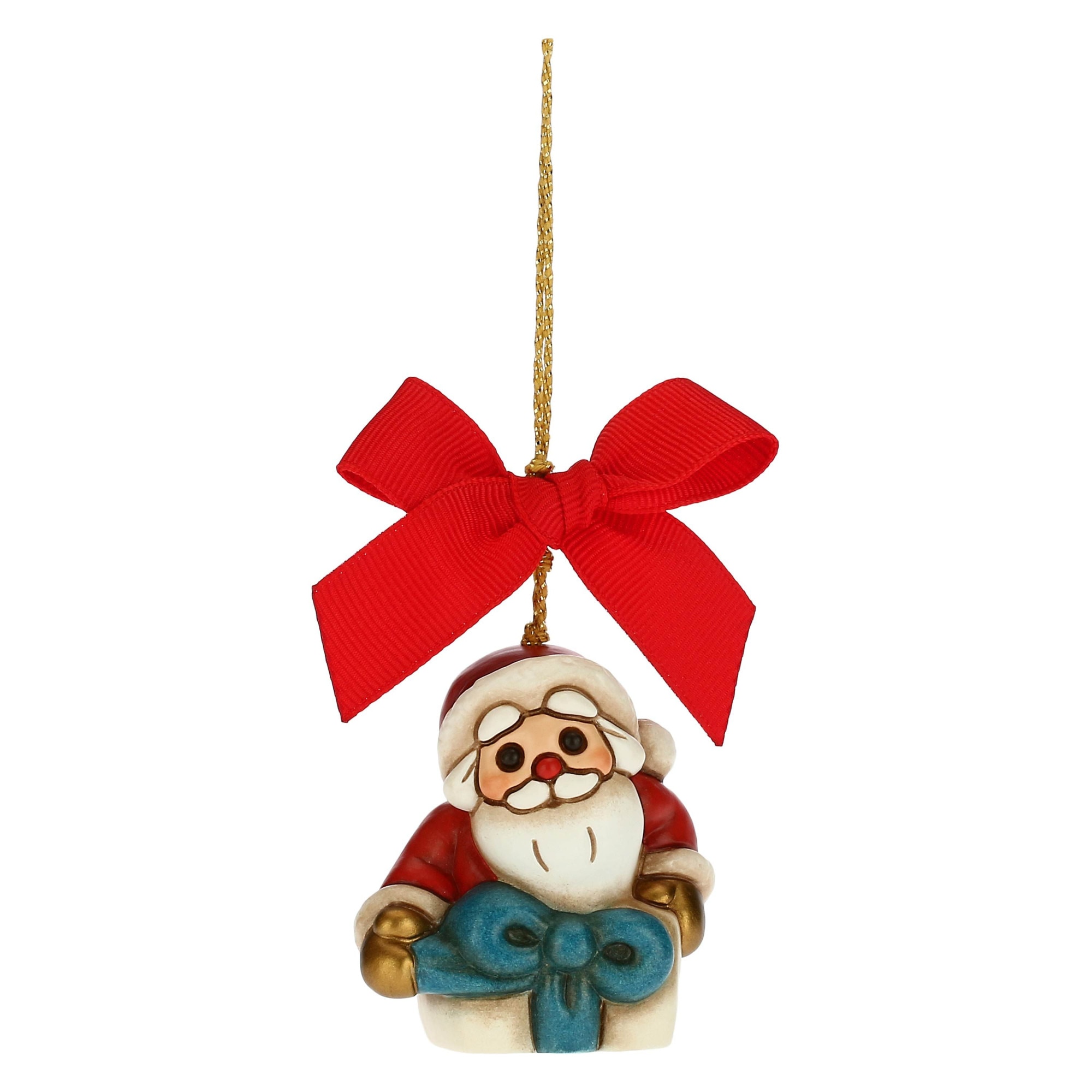Figurina de brad, Mos Craciun cu cadou, ceramica THUN, 5 cm