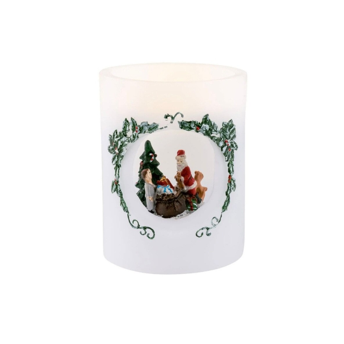 Lumanare decorativa cu LED, motiv de Craciun, 12,5x10 cm