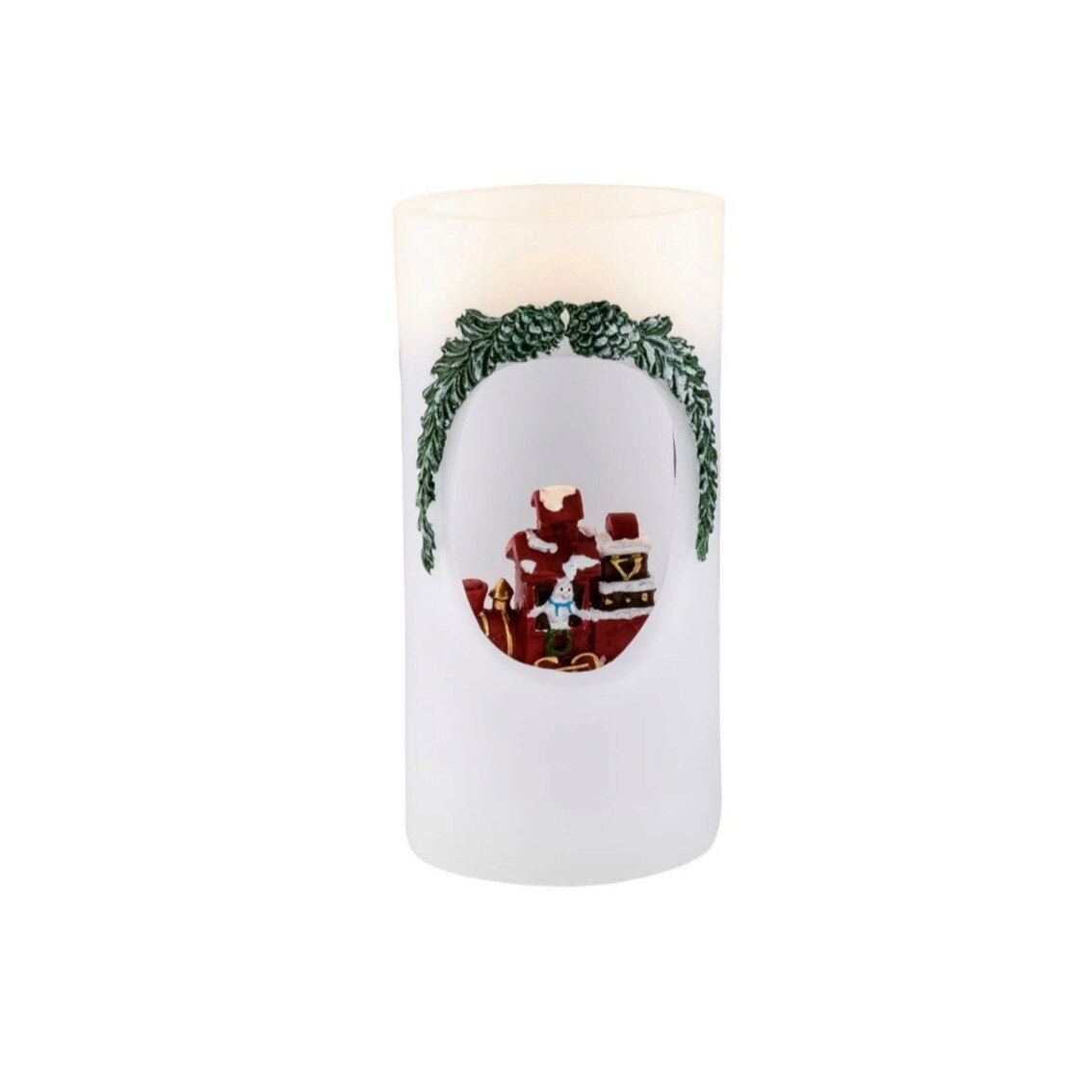 Lumanare cu Led din ceara reala, cu motiv de Craciun, 15x7,5 cm