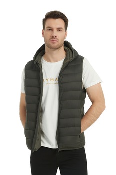 Vesta cu gluga barbati KYMAXX Ralph, Khaki Vesta cu gluga barbati KYMAXX Ralph, Khaki