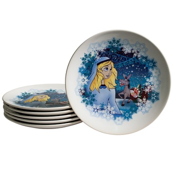 Set 6 farfurii desert, Cesiro, 21 cm, Alb Pur decor cu Printesa si Magarus Set 6 farfurii desert, Cesiro, 21 cm, Alb Pur decor cu Printesa si Magarus