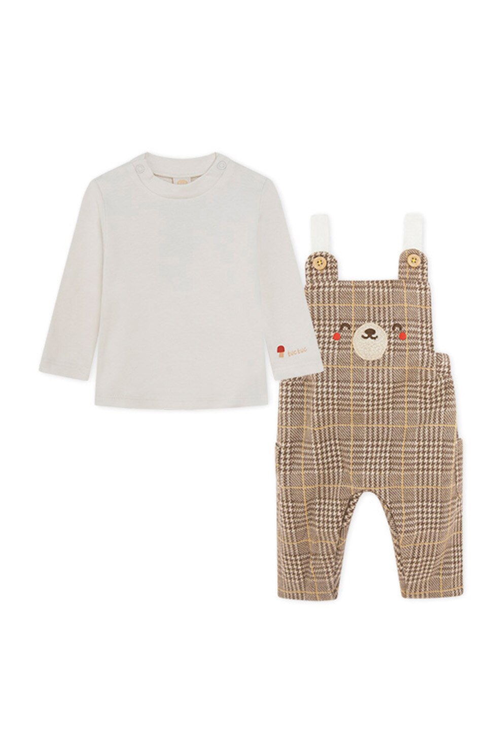 Tuc Tuc, Set de bluza si salopeta cu model - 2 piese, Maro camel/maro nisip/alb, 69-71 CM