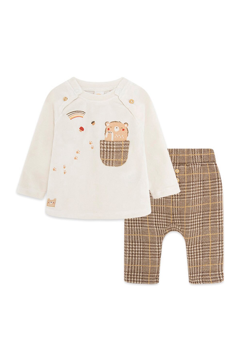 Tuc Tuc, Set de bluza si pantaloni cu model - 2 piese, Alb/maro camel/maro nisip