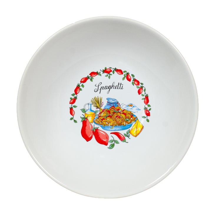 Arktik fehér Spaghetii decórral 21 cm-es Cesiro mély tányér