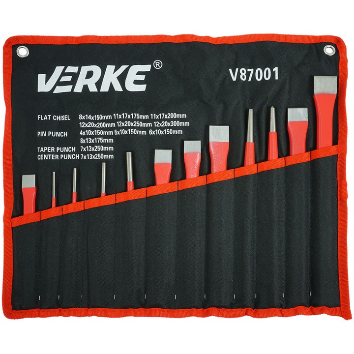 Set dornuri și dalti, 12 elemente, oțel calit, ergonomice, diverse dimensiuni