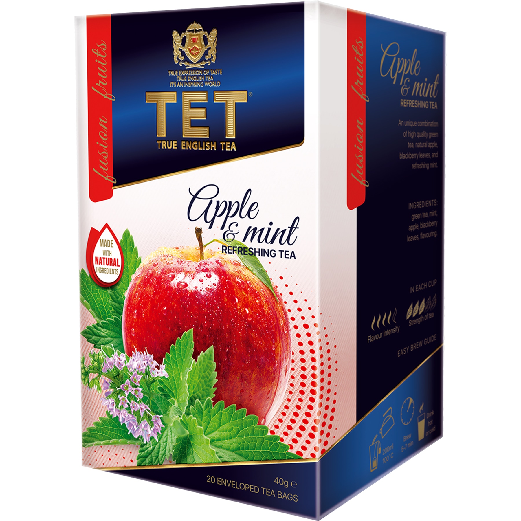 Ceai verde Tet Fusion Fruit Apple & Mint, 20 pliculete, 40 g