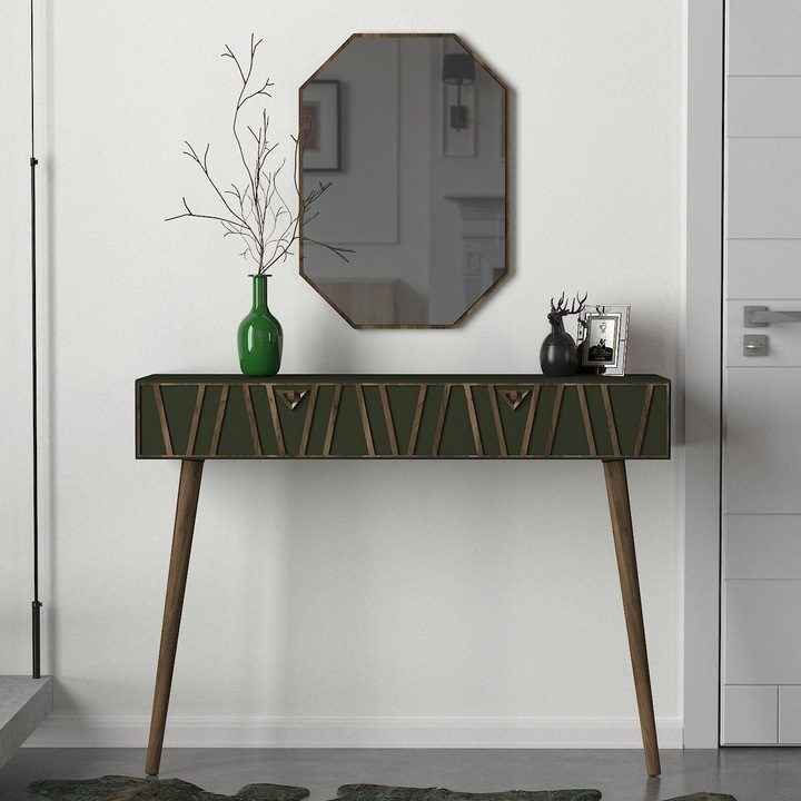 Masa Woodburn, Nancy Homestore, lemn, 35x120x89 cm, Verde/Maro