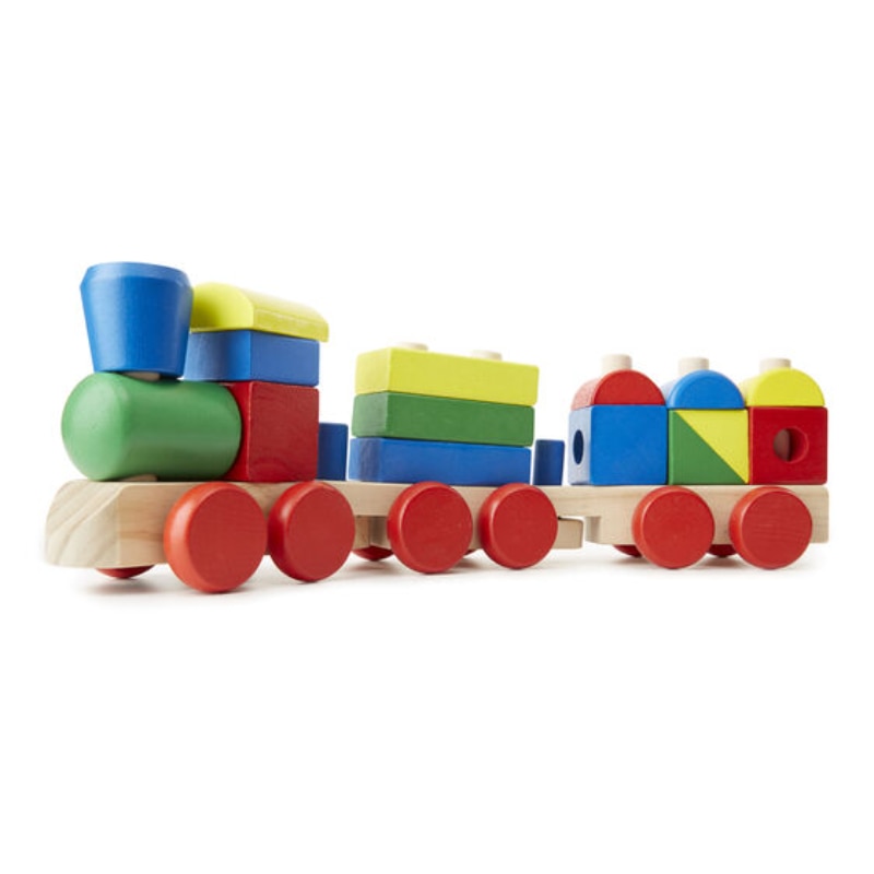 Trenulet cu forme de construit, Wooden Toys, Lemn, 47 cm, Multicolor