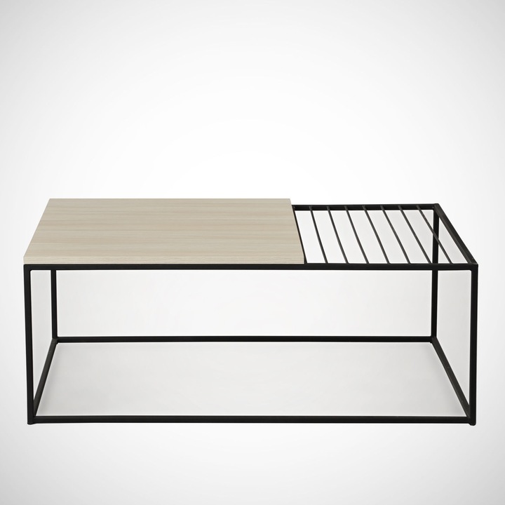 Masa de cafea Nancy Homestore, The Hammocks, Lemn/Metal, 55 x 95 x 43 cm, Bej/Negru