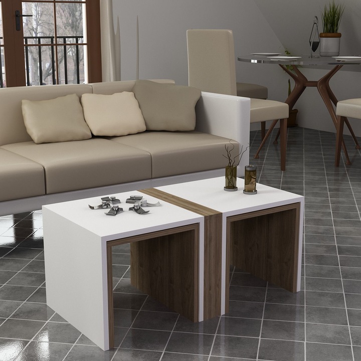 Masa de cafea Nancy Homestore, Pembroke Pines, Lemn, 50 x 90 x 41.8 cm, Maro/Alb