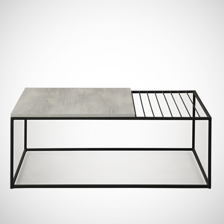 Masa de cafea Nancy Homestore, The Meadows, Lemn/Metal, 55 x 95 x 43 cm, Gri/Negru