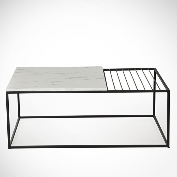 Masa de cafea Nancy Homestore, The Villages, Lemn/Metal, 55 x 95 x 43 cm, Alb/Negru