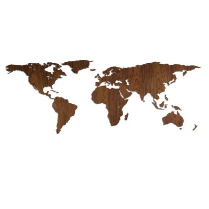 Harta lumii, Creative Use of Technology, Mercator, Marcatoare incluse, Lemn de nuc, Maro, 135 x 65 cm