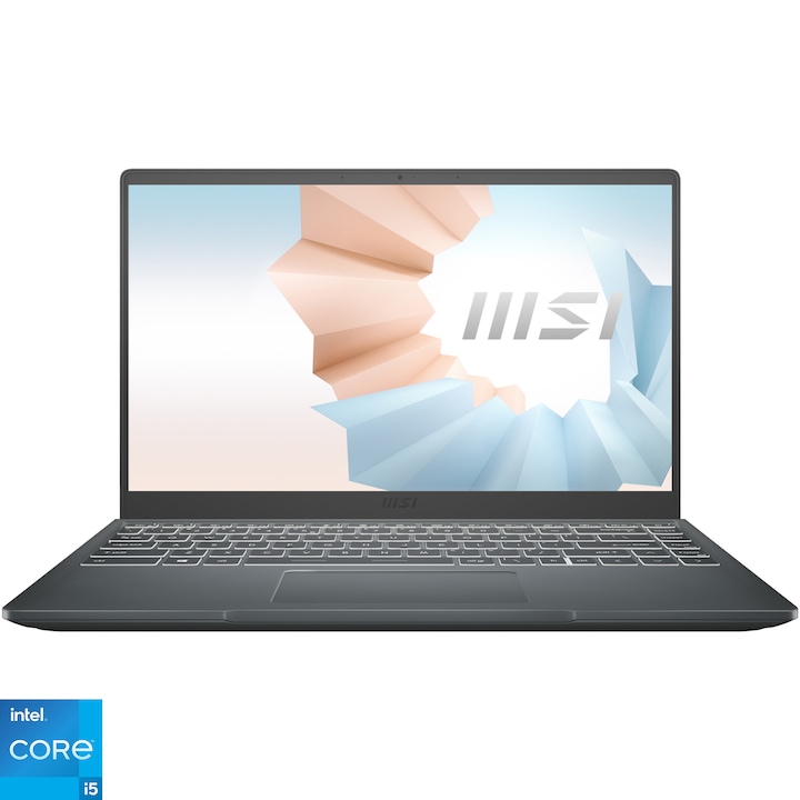 Лаптоп Ultrabook MSI Modern 14 B11MOU-648XRO, Intel® Core™ i5-1155G7, 14", Full HD, IPS, RAM 8GB, 512GB SSD, Intel® Iris® Xᵉ Graphics, No OS, Carbon Gray