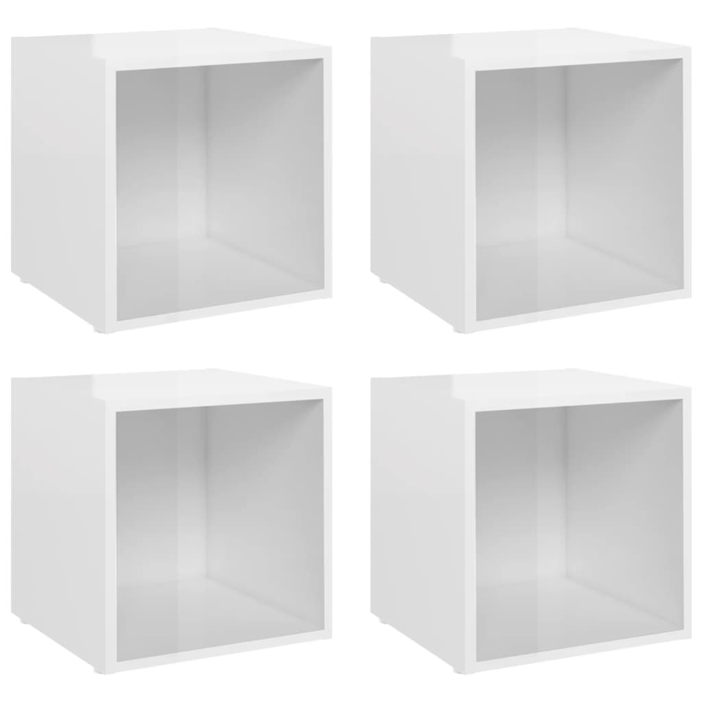 Set de 4 comode TV din pal extralucios vidaXL, PAL, 37 x 35 x 37 cm, Alb