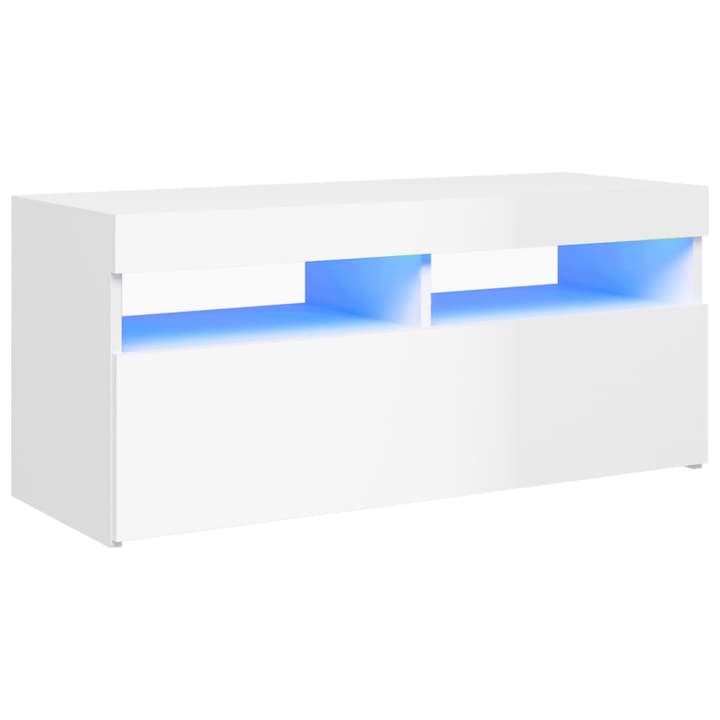 Comoda TV Zakito Europe, iluminare LED RGB, alb lucios, 90x35x40cm, lemn