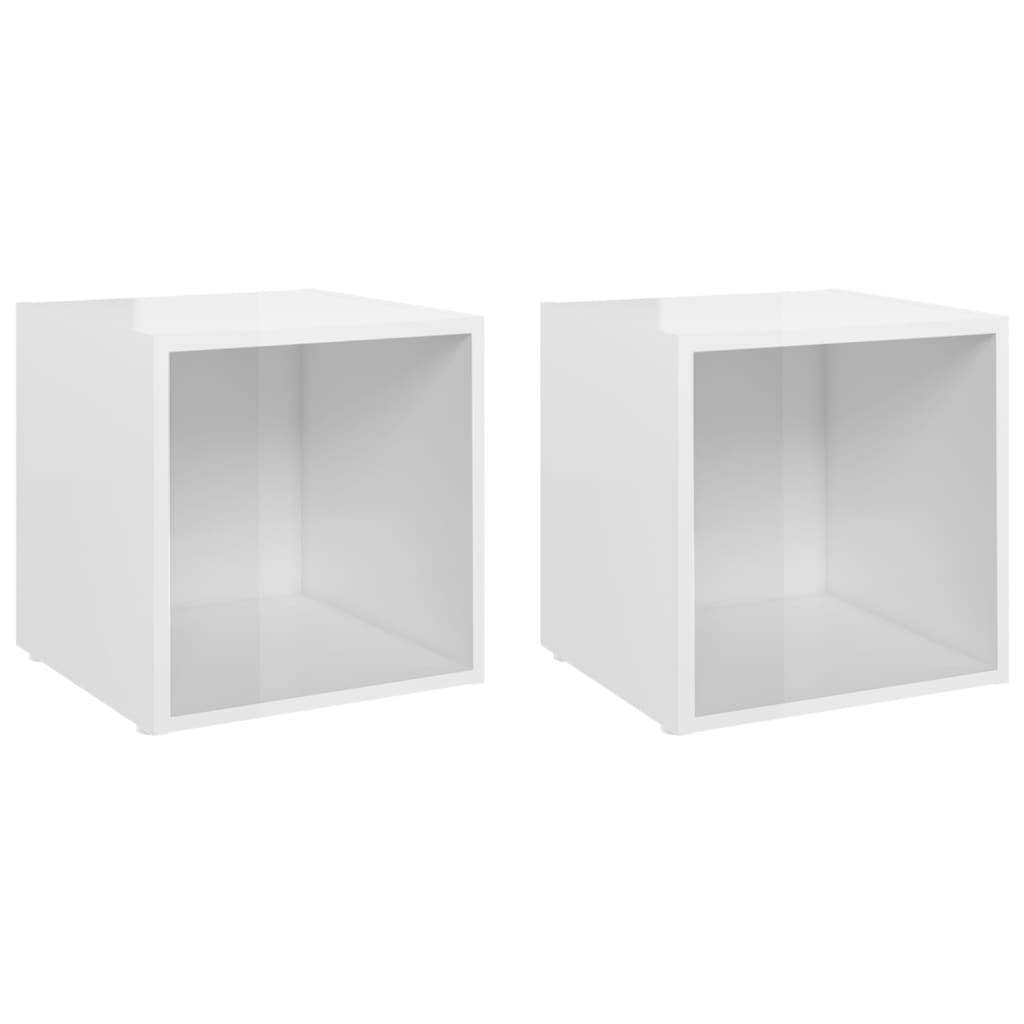 Set de 2 comode TV din pal extralucios vidaXL, PAL, 37 x 35 x 37 cm, Alb