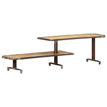 Comoda TV cu 2 rafturi din lemn masiv vidaXL, Lemn, 160 x 30 x 40 cm, Maro Comoda TV cu 2 rafturi din lemn masiv vidaXL, Lemn, 160 x 30 x 40 cm, Maro