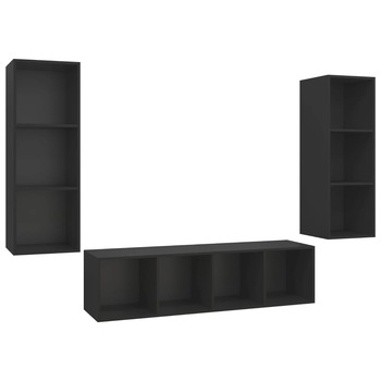 Set de 3 dulapuri TV de perete vidaXL, PAL, 37 x 37 x 142.5 cm, Negru Set de 3 dulapuri TV de perete vidaXL, PAL, 37 x 37 x 142.5 cm, Negru