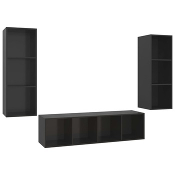 Set de 3 dulapuri TV de perete din pal extralucios vidaXL, PAL, 37 x 37 x 142.5 cm, Negru Set de 3 dulapuri TV de perete din pal extralucios vidaXL, PAL, 37 x 37 x 142.5 cm, Negru