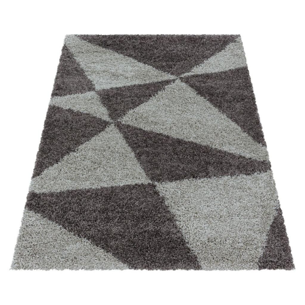 Covor modern cu fir lung Shaggy Tango 3101, 80x250cm, 100% polipropilena,gramaj , 2200g/mp, inaltime fir 3 cm , model triunghiuri, culoare taupe