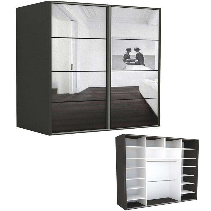 Dressing Genarom LEX C, Gri / Oglinda, 221 x 240 x 66 cm