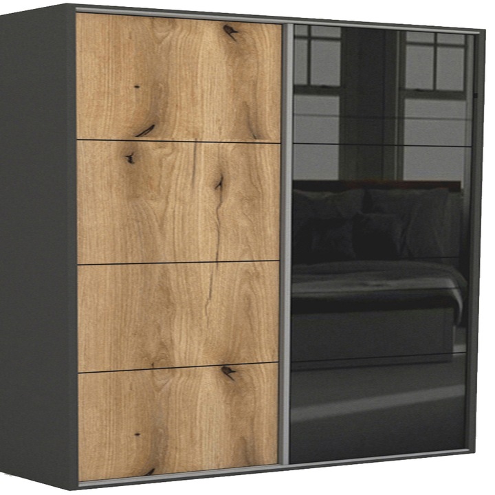 Dressing Genarom LEX A, Stejar Wotan / Negru Lucios L, 241 x 240 x 66 cm