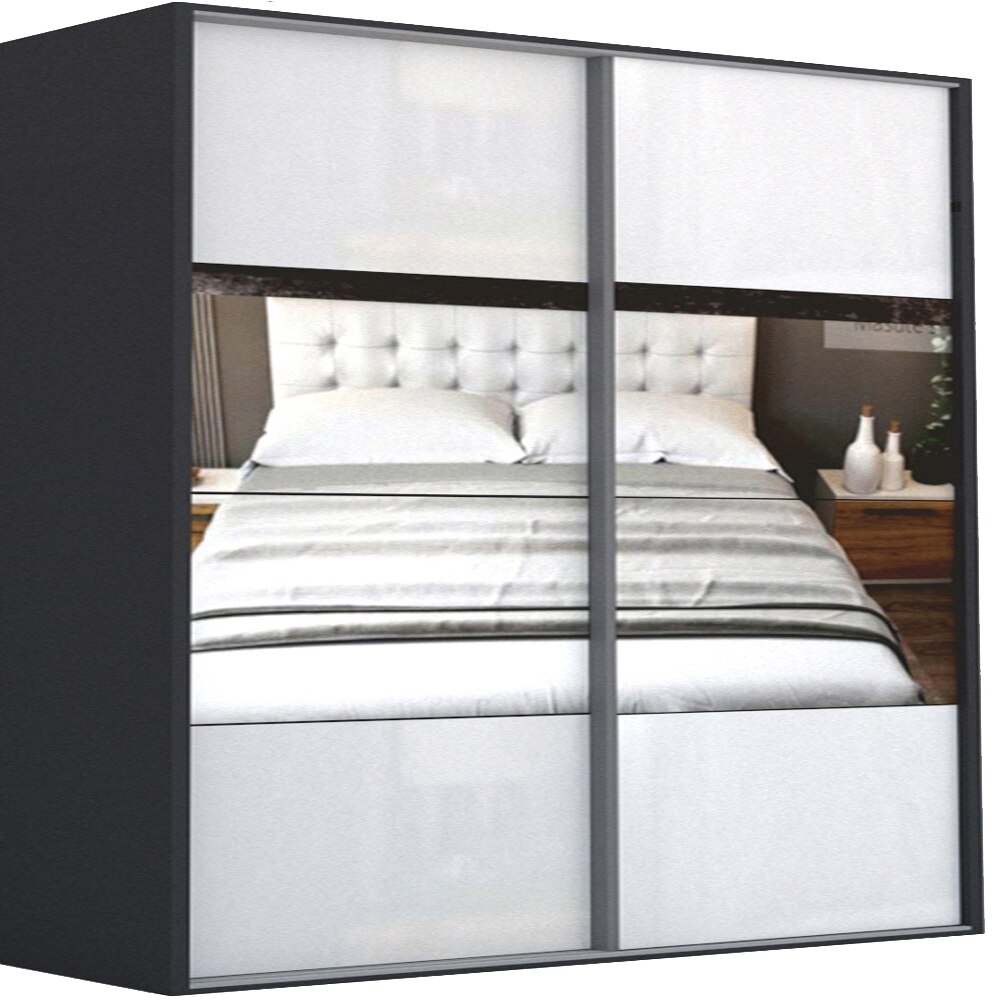 Dressing Genarom LEX B, Gri Lucios / Oglinda M, 241 x 240 x 66 cm