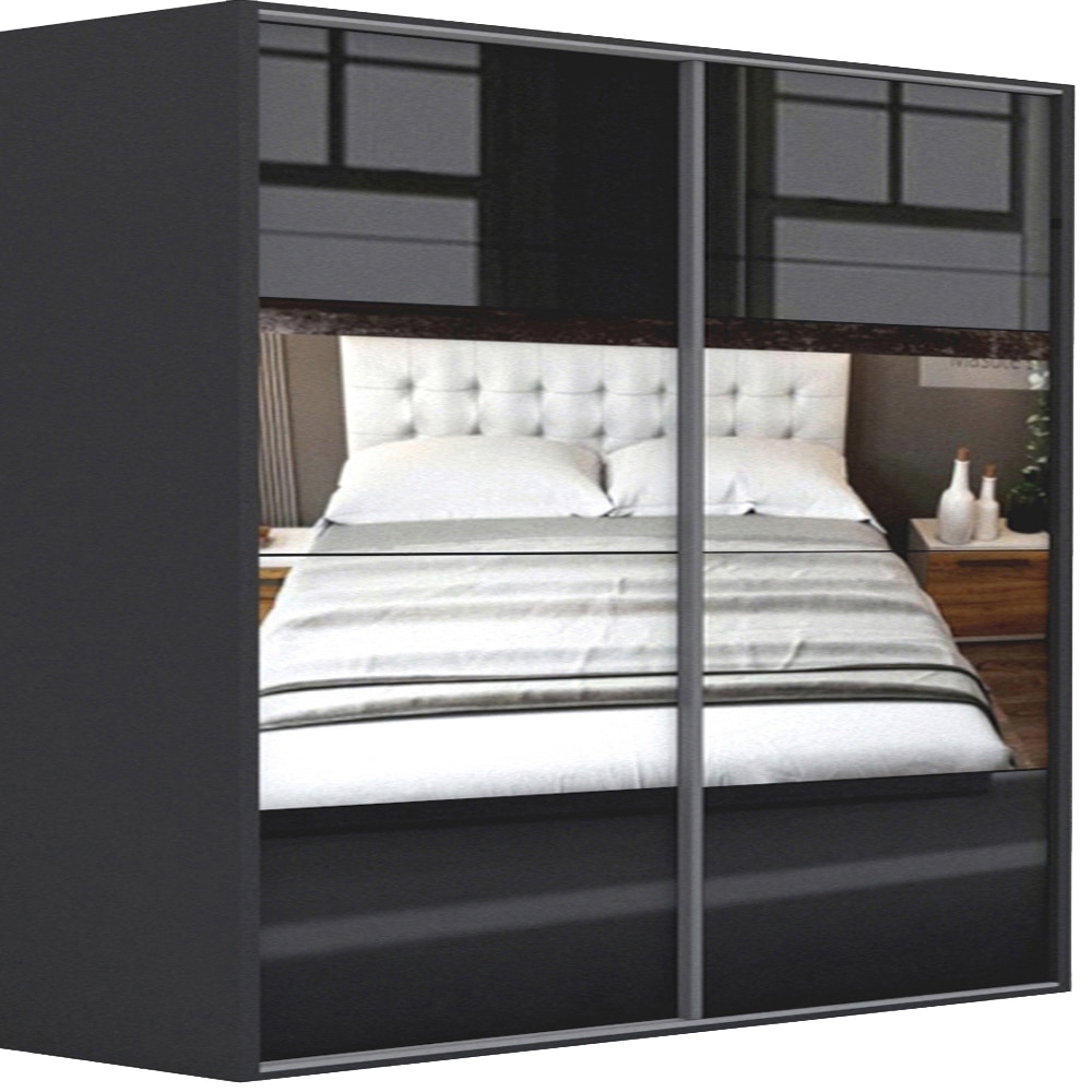 Dressing Genarom LEX C, Negru Lucios / Oglinda, 241 x 240 x 66 cm