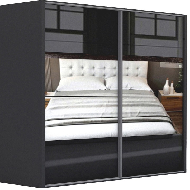 Dressing Genarom LEX B, Negru Lucios / Oglinda, 241 x 240 x 66 cm