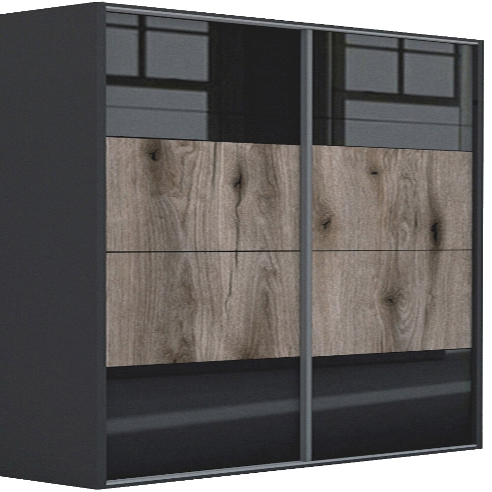 Dressing Genarom LEX D, Negru Lucios / Stejar Monastery, 241 x 240 x 66 cm