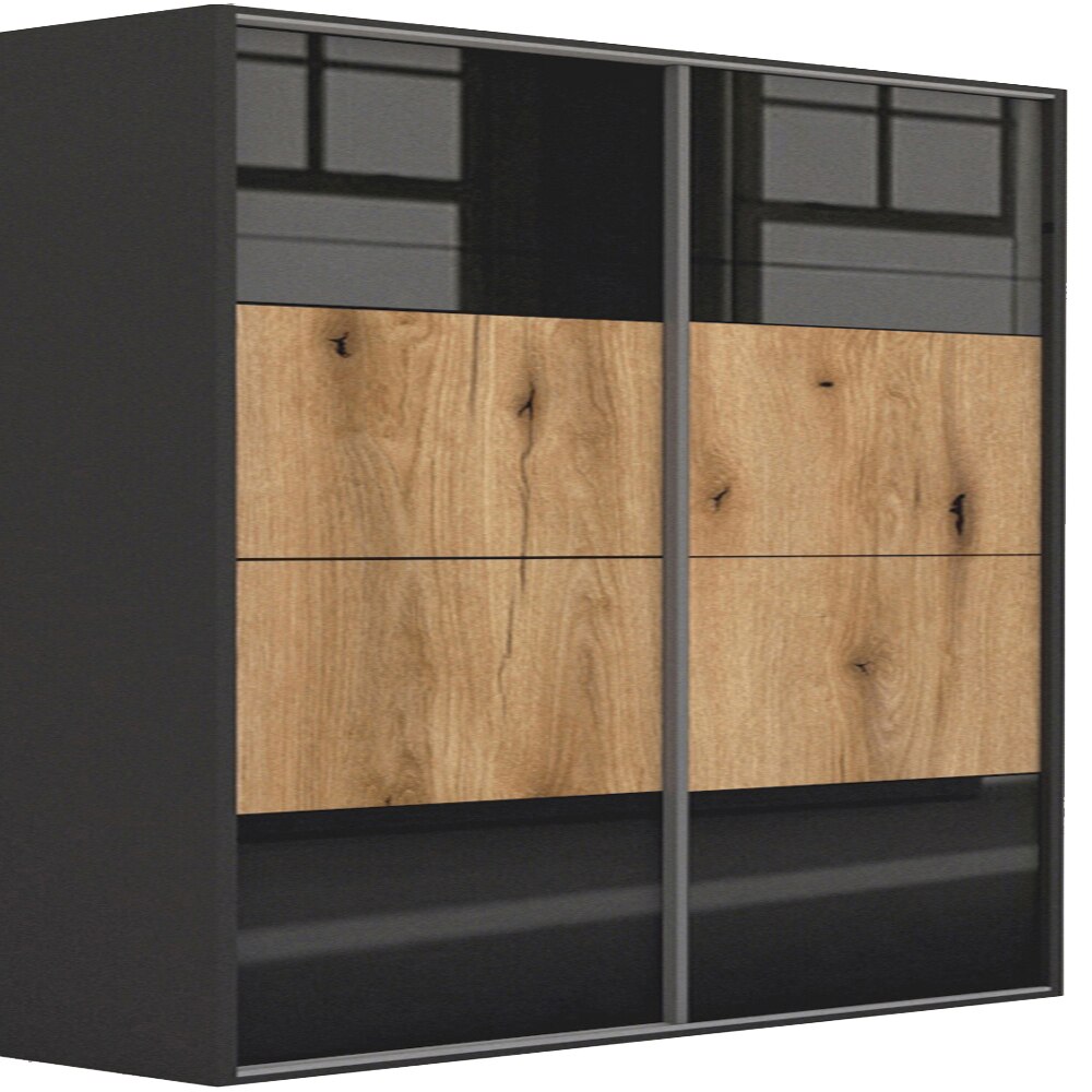 Dressing Genarom LEX A, Negru Lucios / Stejar Wotan, 241 x 240 x 66 cm