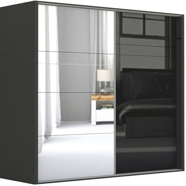Dressing Genarom LEX A, Oglinda / Negru Lucios, 241 x 240 x 66 cm