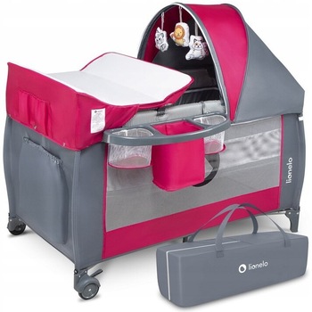 Patut pliant Lionelo Sven Plus cu nivel intermediar, arcada jucarii, masuta de infasat, 120 x 60 cm, Pink Rose Patut pliant Lionelo Sven Plus cu nivel intermediar, arcada jucarii, masuta de infasat, 120 x 60 cm, Pink Rose