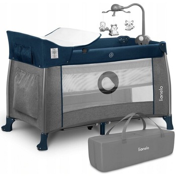 Patut pliant Lionelo Thomi cu nivel intermediar, carusel, masuta de infasat, 120 x 60 cm, Blue Navy Patut pliant Lionelo Thomi cu nivel intermediar, carusel, masuta de infasat, 120 x 60 cm, Blue Navy