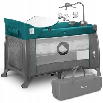 Patut pliant Lionelo Thomi cu nivel intermediar, carusel, masuta de infasat, 120 x 60 cm, Green Turquoise Patut pliant Lionelo Thomi cu nivel intermediar, carusel, masuta de infasat, 120 x 60 cm, Green Turquoise