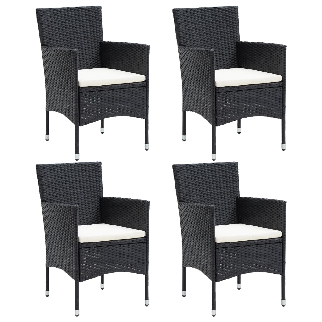 Set de 4 scaune de gradina vidaXL, Poliratan, 53 x 58 x 84 cm, Negru/Perne alb