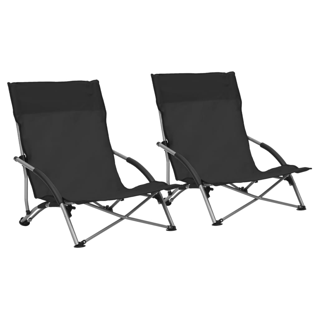 Set de 2 scaune de plaja pliante vidaXL, Tesatura, 55.5 x 65.5 x 66 cm, Negru