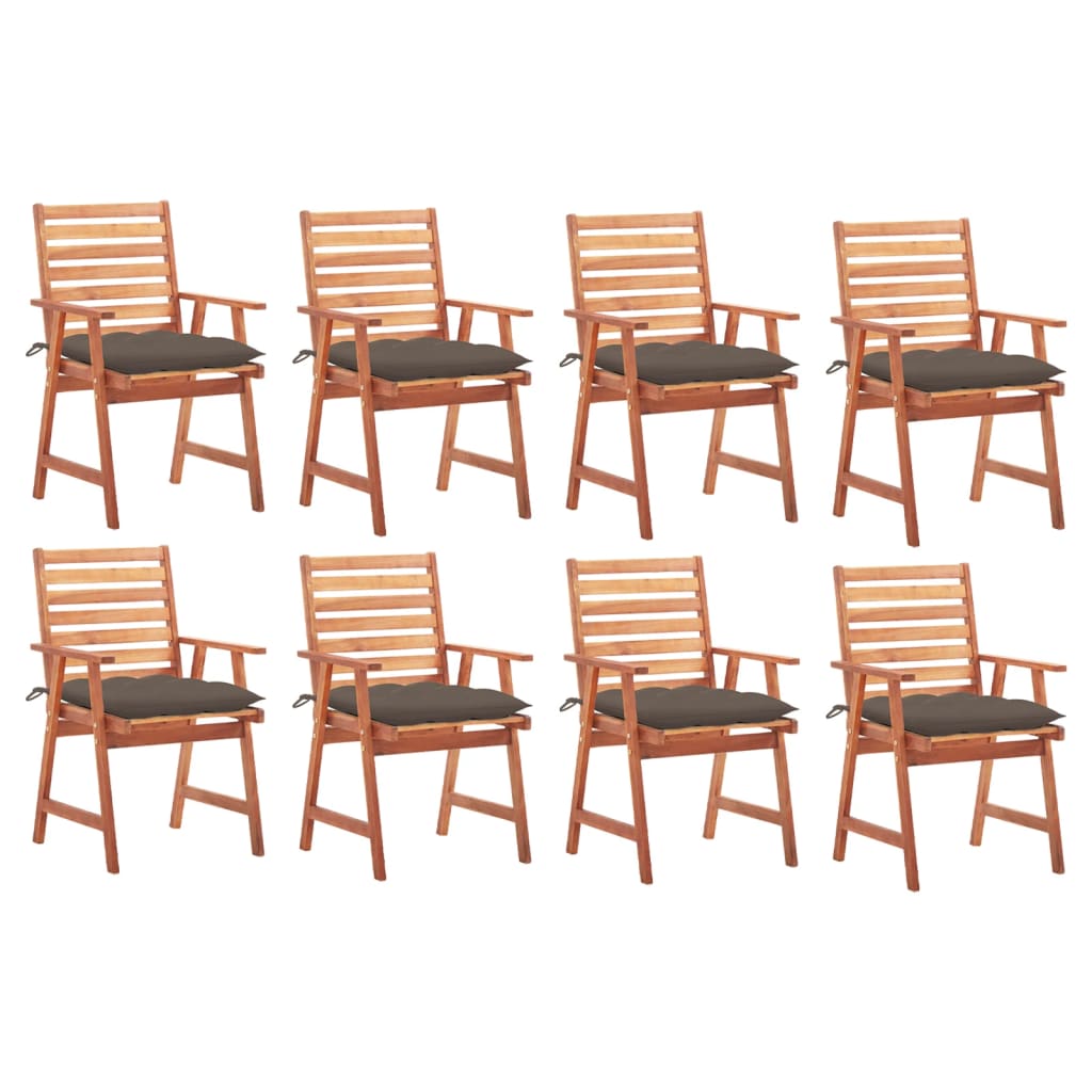Set Scaune de exterior cu perne, 8 buc, lemn masiv de acacia maro/Gri taupe 3078397 56 x 62 x 92 cm