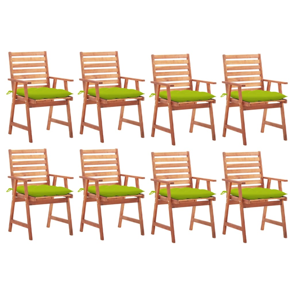 Set Scaune de exterior cu perne, 8 buc, lemn masiv de acacia maro/verde 3078400 56 x 62 x 92 cm