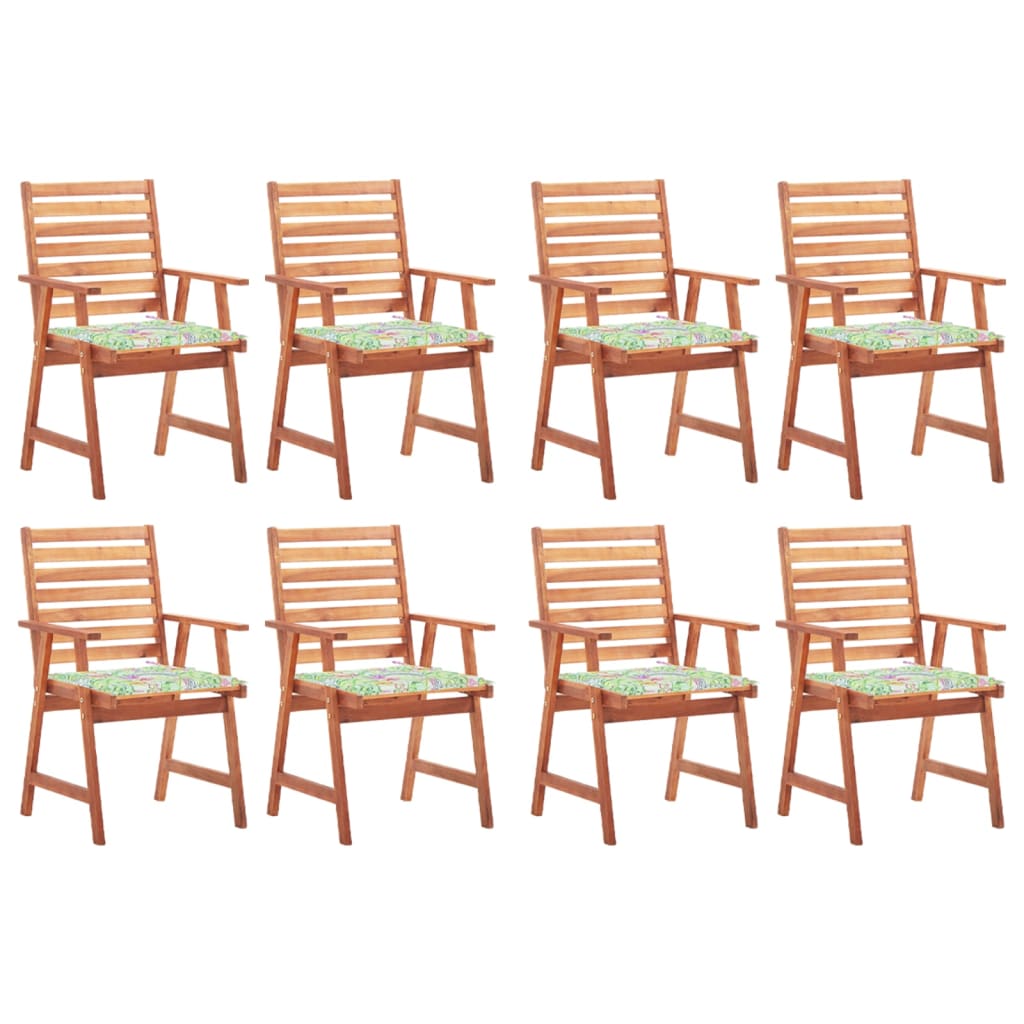 Set Scaune de exterior cu perne, 8 buc, lemn masiv de acacia maro/ Verde cu flori 3078386 56 x 62 x 92 cm