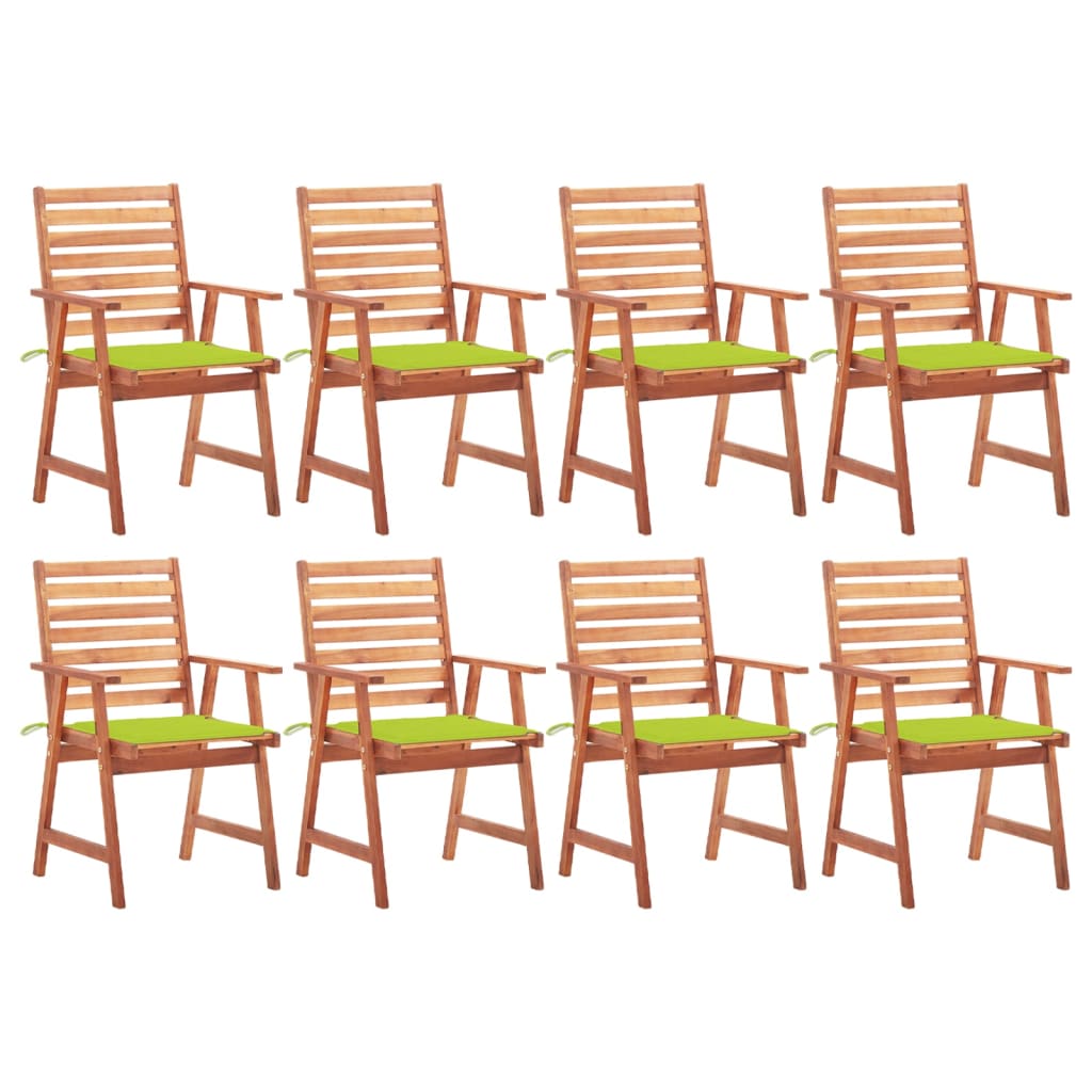 Set Scaune de exterior cu perne, 8 buc, lemn masiv de acacia maro/Verde 3078385 56 x 62 x 92 cm