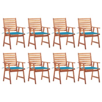 Set Scaune de exterior cu perne, 8 buc, lemn masiv de acacia maro/albastru 3078378 56 x 62 x 92 cm Set Scaune de exterior cu perne, 8 buc, lemn masiv de acacia maro/albastru 3078378 56 x 62 x 92 cm