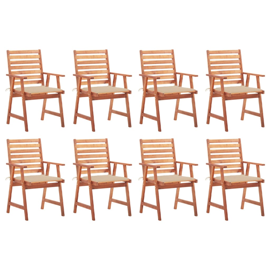 Set Scaune de exterior cu perne, 8 buc, lemn masiv de acacia maro/bej 3078377 56 x 62 x 92 cm