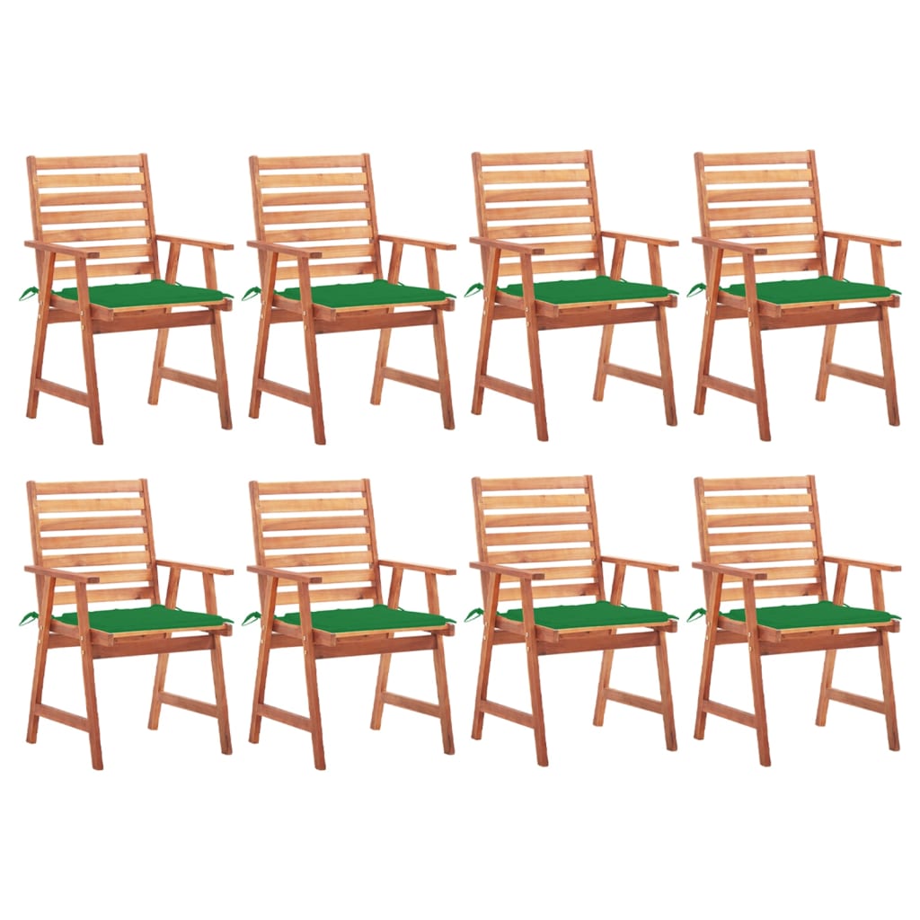 Set Scaune de exterior cu perne, 8 buc, lemn masiv de acacia maro/verde 3078379 56 x 62 x 92 cm