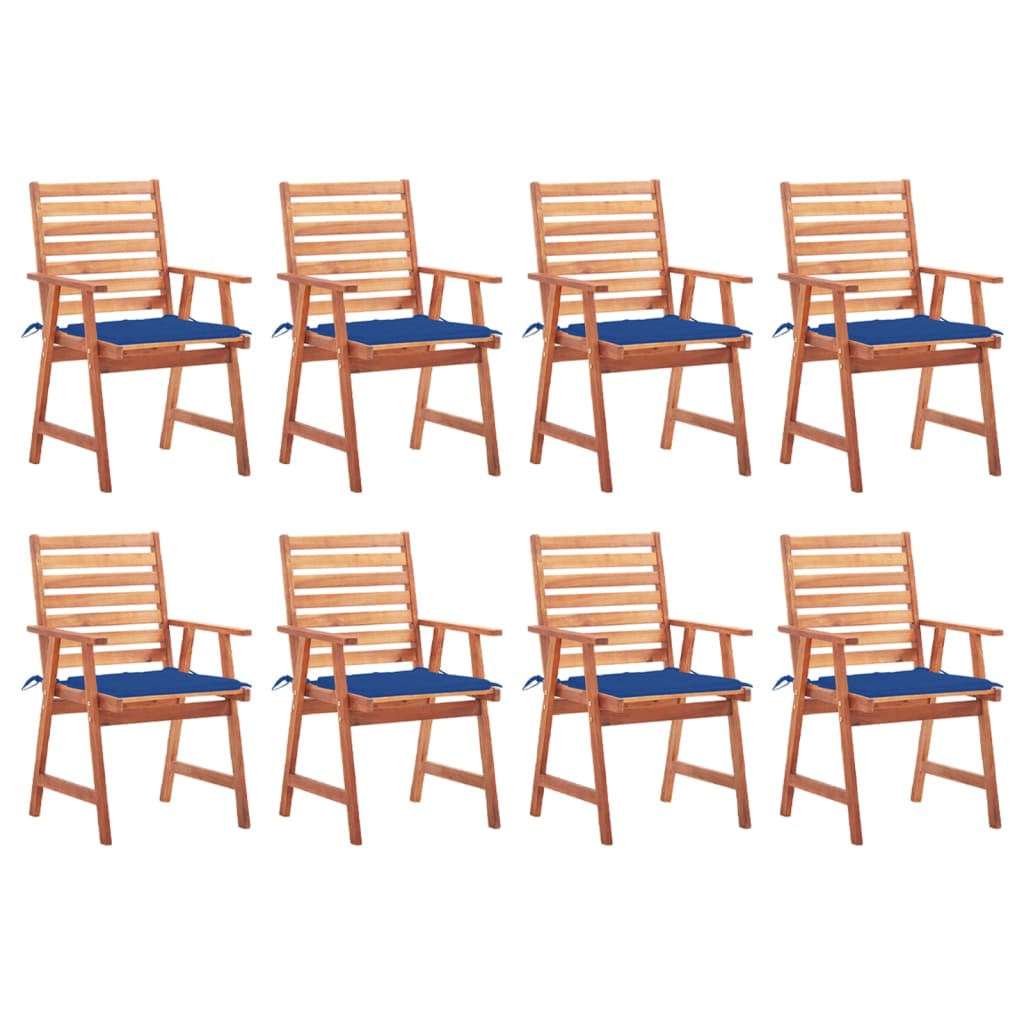 Set Scaune de exterior cu perne, 8 buc, lemn masiv de acacia maro/Albastru regal 3078384 56 x 62 x 92 cm