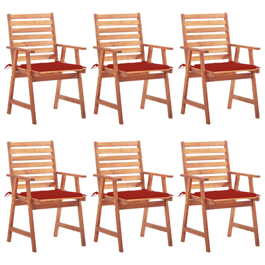 Set Scaune de exterior cu perne, 6 buc, lemn masiv de acacia maro/Rosu 3078353
