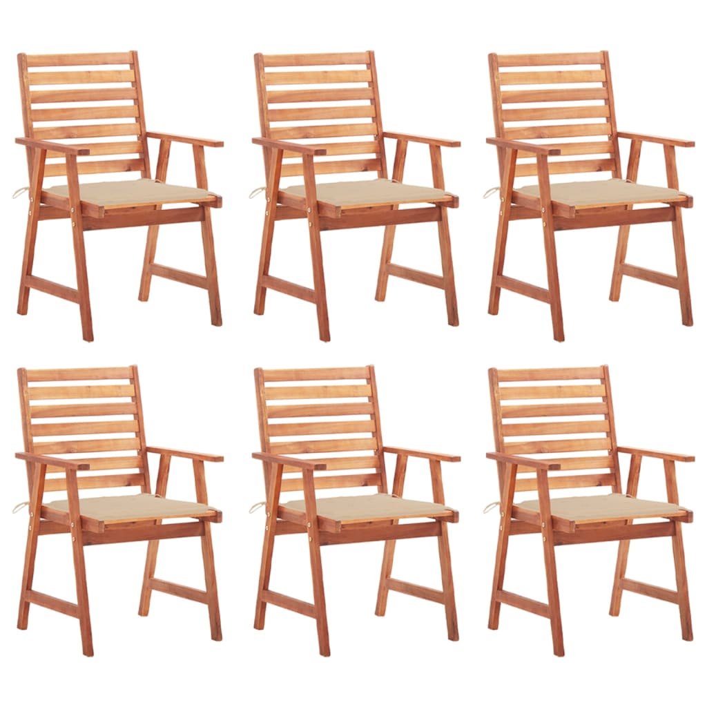 Set Scaune de exterior cu perne, 6 buc, lemn masiv de acacia maro/Bej 3078350