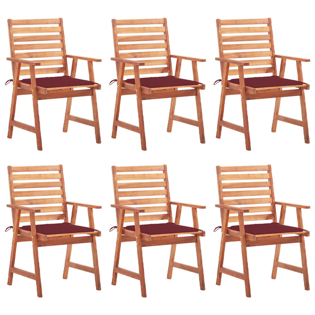 Set Scaune de exterior cu perne, 6 buc, lemn masiv de acacia maro/Rosu vin 3078356
